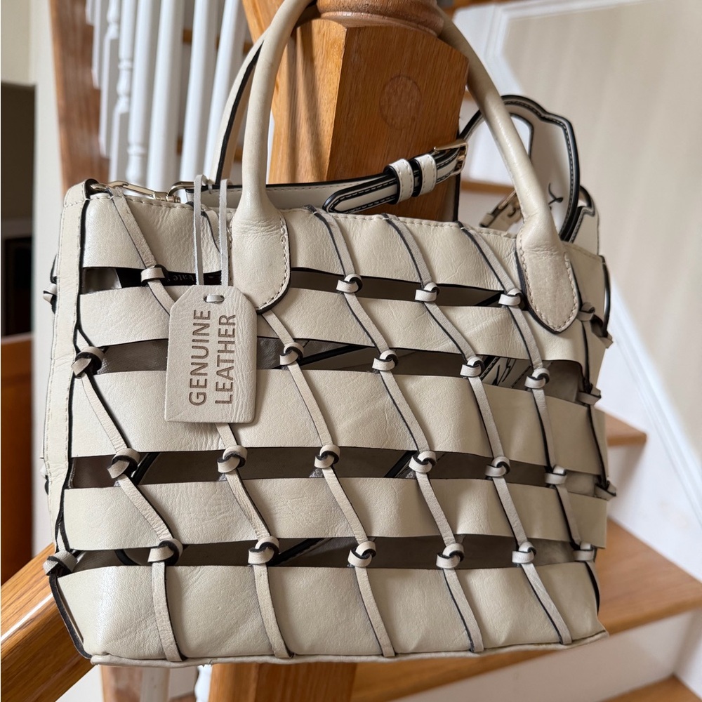 Genuine Leather Cream woven Women's Bag